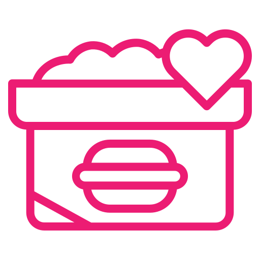 Icon of burger box with heart symbol.