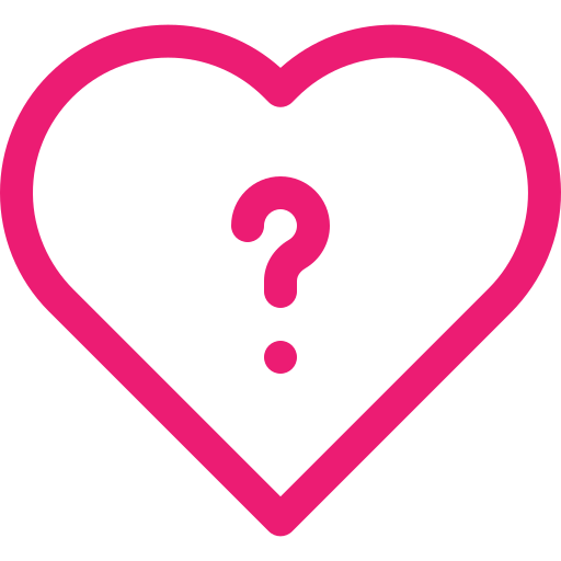 Pink heart outline with question mark inside.