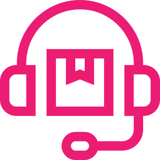 Pink headset with book icon design.