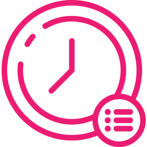 Clock icon with list symbol overlay.