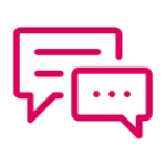 Pink speech bubbles on black background.
