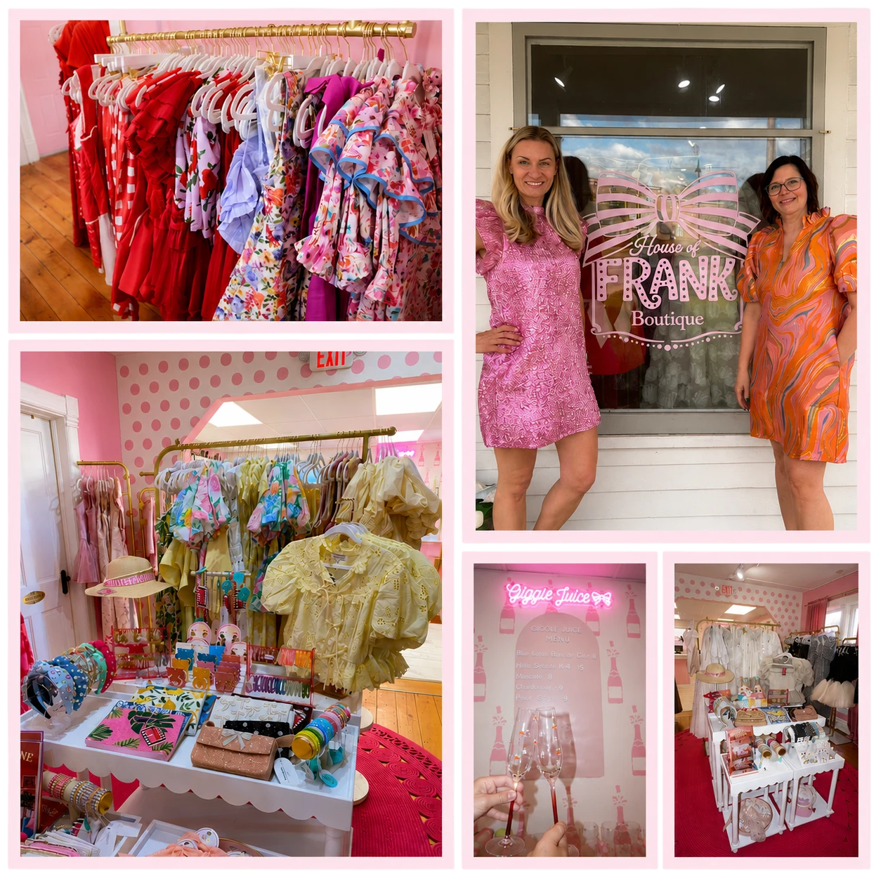Boutique interior with colorful dresses and accessories.